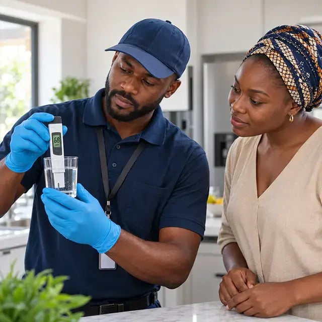 Showing water test results to customer