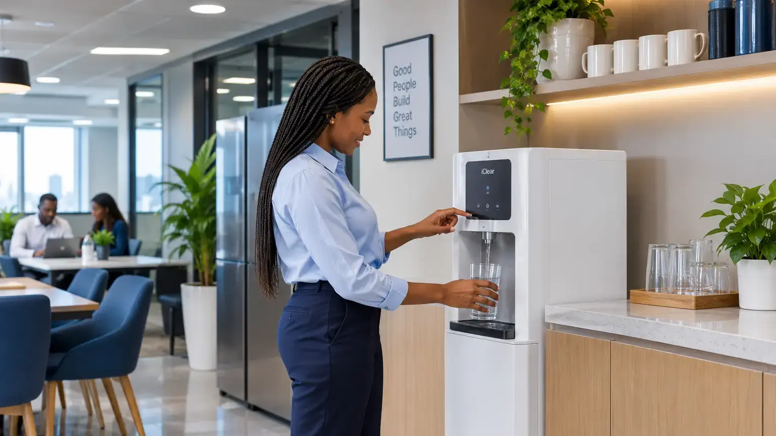 iClear Office Use Machine dispensing water in a corporate office pantry in Lagos