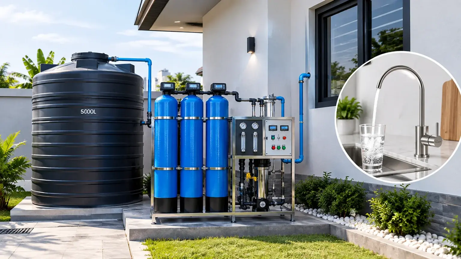 Whole house point of entry borehole water filtration system installed at a Lagos home